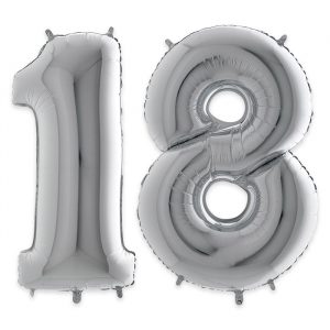 Palloncino Mylar Argento 40" Numero 18