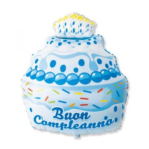 Palloncino Mylar a Forma 29" / 60 x 74 cm Buon Compleanno Cake Celeste
