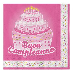 20 Tovaglioli 33 x 33 cm Buon Compleanno Cake Rosa