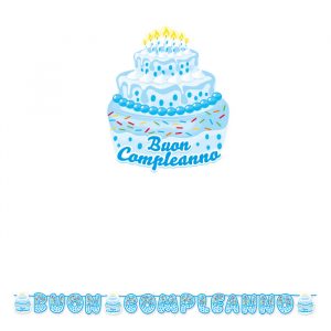 Festone Kit Scritta Maxi 600 x 25 cm Buon Compleanno Cake Celeste