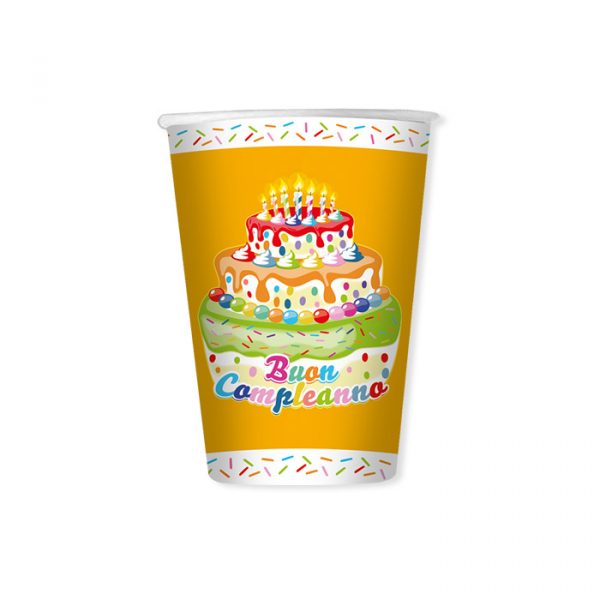 8 Bicchieri 200 cc Buon Compleanno Cake