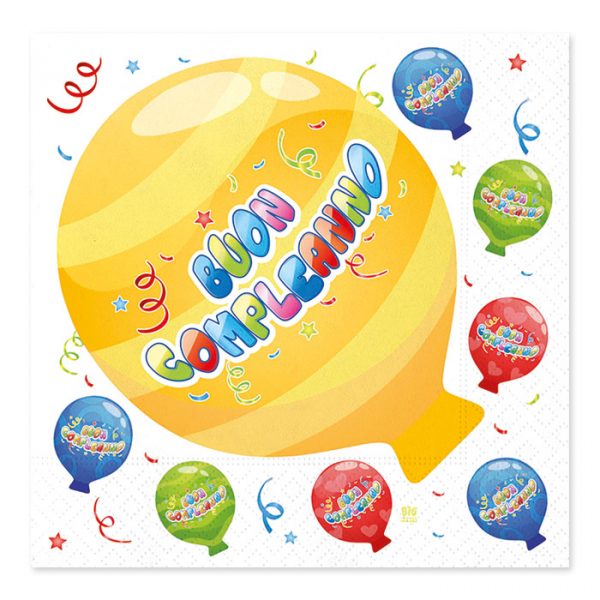 20 Tovaglioli 33 x 33 cm Buon Compleanno Balloon