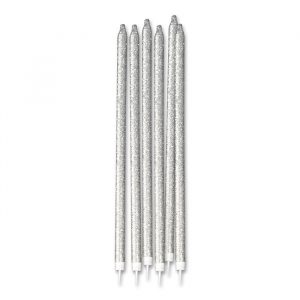 12 Candeline Matite Glitter 15 cm Argento
