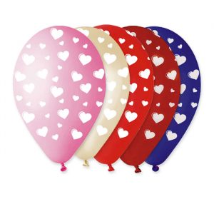 100 Palloncini in Lattice All Around 12" Assortiti - Cuori Bianchi