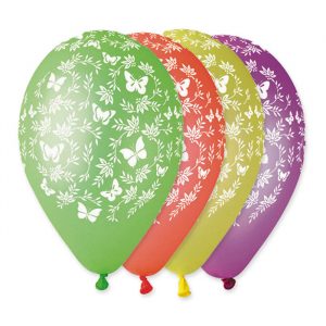 100 Palloncini in Lattice All Around 12" Assortiti - Farfalle Bianche