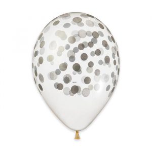 50 Palloncini in Lattice All Around 13" Confetti Argento Crystal