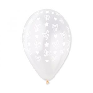 100 Palloncini in Lattice All Around 12" Trasparenti Fiocco Bianco