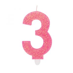 Candelina Sweety Fuxia Glitter 9 cm Numero 3