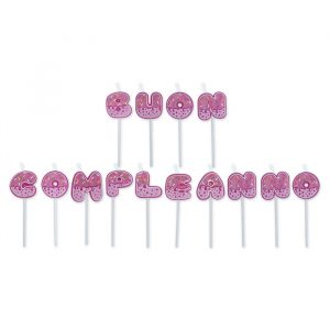 Set Candeline Picks Maxi 8 cm Buon Compleanno Cake Rosa