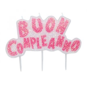 Candelina Picks 15 x 10 cm Buon Compleanno Rosa