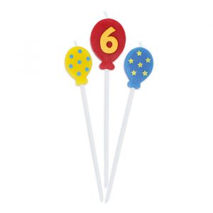 3 Candeline Picks 16 cm Balloons Numero 6