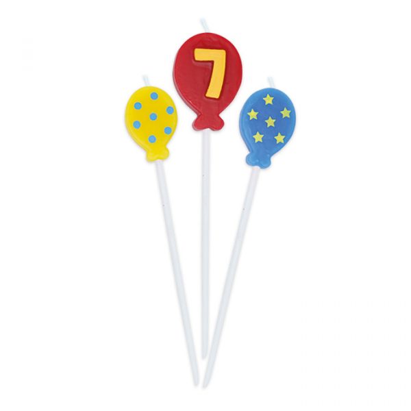 3 Candeline Picks 16 cm Balloons Numero 7