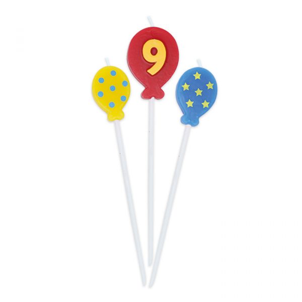 3 Candeline Picks 16 cm Balloons Numero 9
