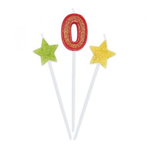3 Candeline Picks 16 cm Sweety Stars Glitter Numero 0