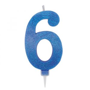 Candelina Sweety Maxi Blu Glitter 15 cm Numero 6