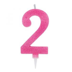 Candelina Sweety Maxi Fuxia Glitter 15 cm Numero 2