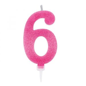 Candelina Sweety Maxi Fuxia Glitter 15 cm Numero 6