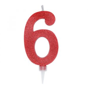 Candelina Sweety Maxi Rossa Glitter 15 cm Numero 6