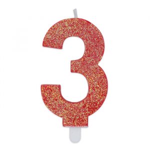 Candelina Sweety Rosso Glitter 9 cm Numero 3