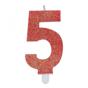 Candelina Sweety Rosso Glitter 9 cm Numero 5