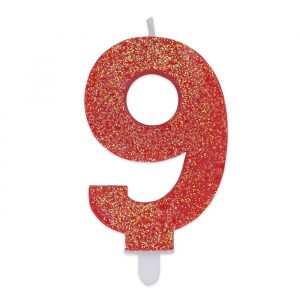 Candelina Sweety Rosso Glitter 9 cm Numero 9