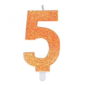 Candelina Sweety Arancio Glitter 9 cm Numero 5
