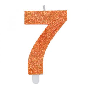 Candelina Sweety Arancio Glitter 9 cm Numero 7