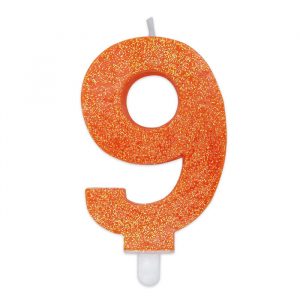 Candelina Sweety Arancio Glitter 9 cm Numero 9
