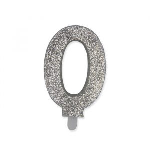 Candelina Sweety Argento Glitter 9 cm Numero 0