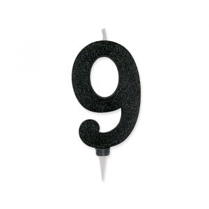 Candelina Sweety Maxi Nero Glitter 15 cm Numero 9