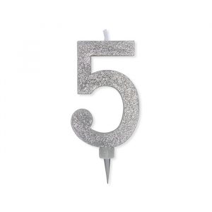 Candelina Sweety Maxi Argento Glitter 15 cm Numero 5