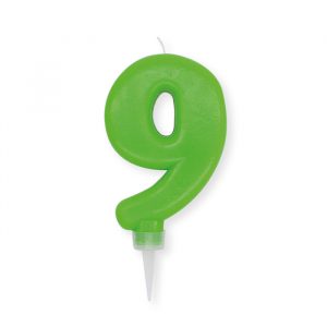 Candelina Plump Verde Mela 10 cm Numero 9