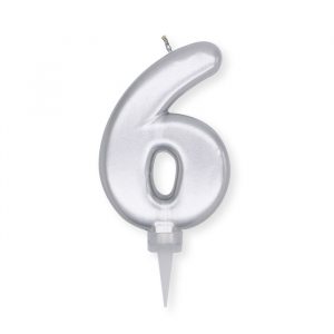 Candelina Plump Argento Metal 10 cm Numero 6