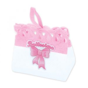 12 Sacchettini Portaconfetti in stoffa 8 x 7 cm Battesimo Rosa