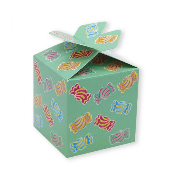 25 Scatoline portaconfetti Cubetto con Fiocco in carta 5 x 7 x 5 cm Candy