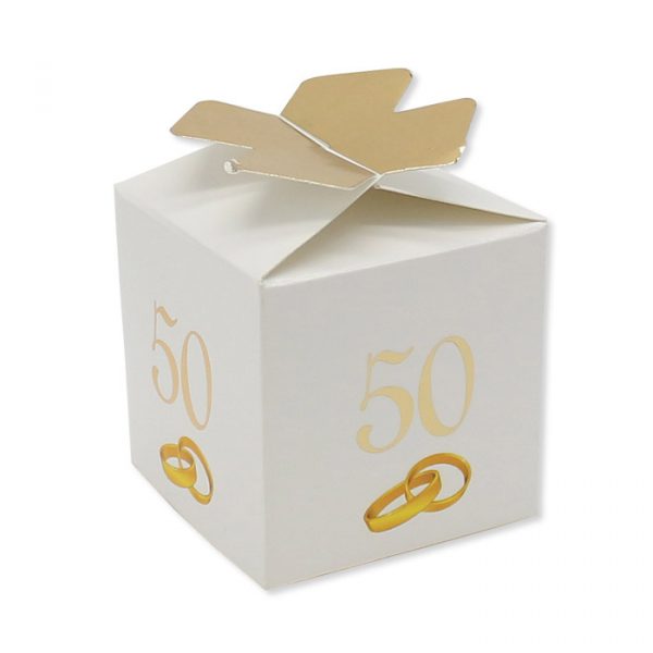 25 Scatoline portaconfetti Cubetto con Fiocco in carta 5 x 7 x 5 cm 50° Anniversario