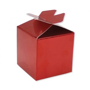 25 Scatoline portaconfetti Cubetto con Fiocco in carta 5 x 7 x 5 cm Rosso Metal