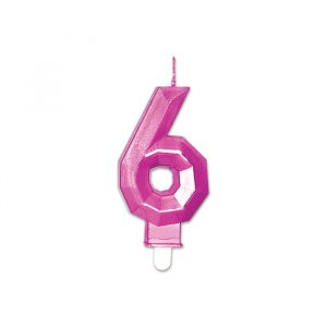 Candelina Diamant Fuxia Metal 9 cm Numero 6