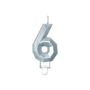 Candelina Diamant Argento Metal 9 cm Numero 6