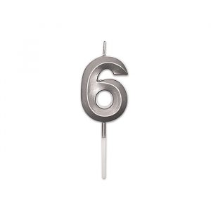 Candelina Prestige Argento Metal 9 cm Numero 6