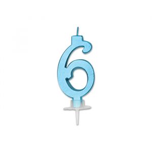 Candelina Italic Celeste Metal 7 cm Numero 6